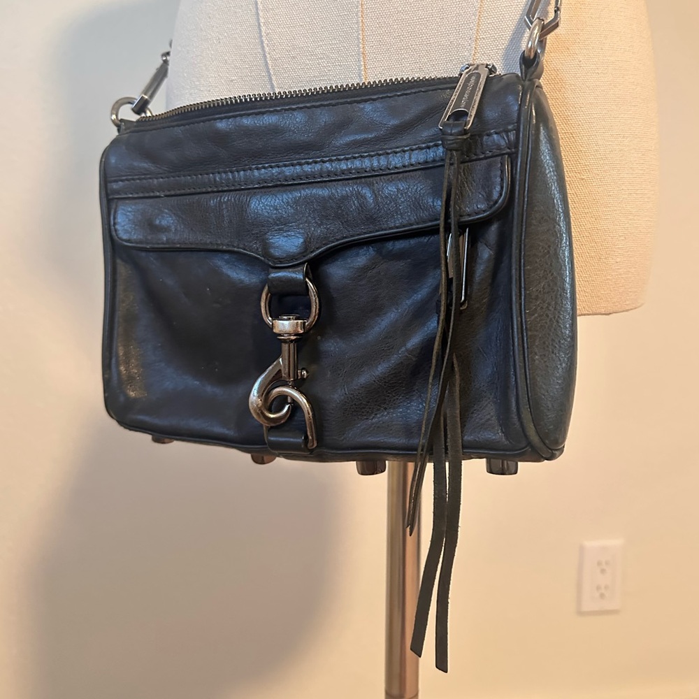 Rebecca Minkoff Black Leather Crossbody Bag with Silver Hardware